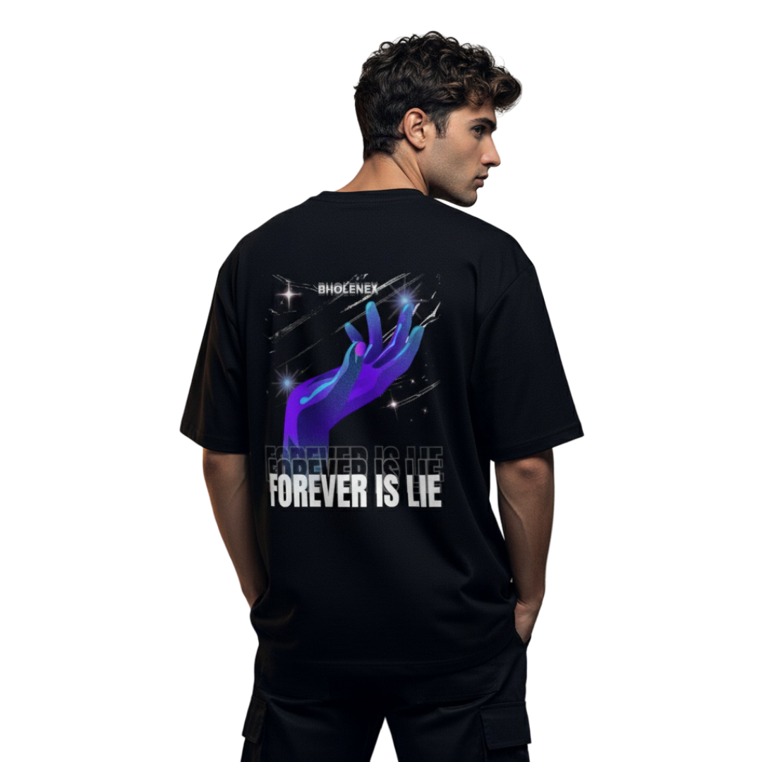 Forever Is Lie” – Trippy Graphic Oversized Unisex Tee | Streetwear Statement T-Shirt