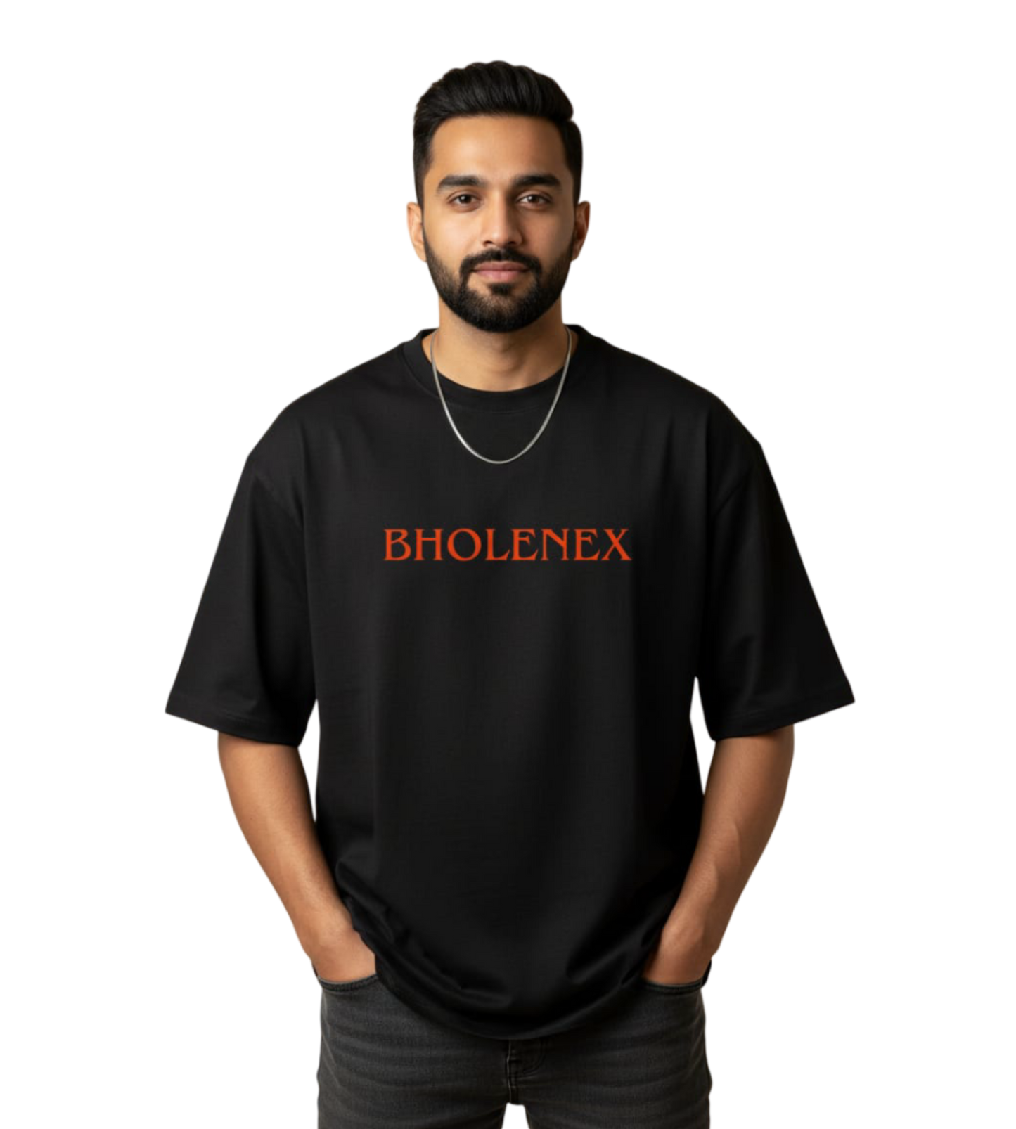 BHOLENEX Oversized Black T-Shirt for Men & Women – Premium 220 GSM Cotton, Traveler Graphic with Hindi Calligraphy Back Print – Drop Shoulder Streetwear Tee