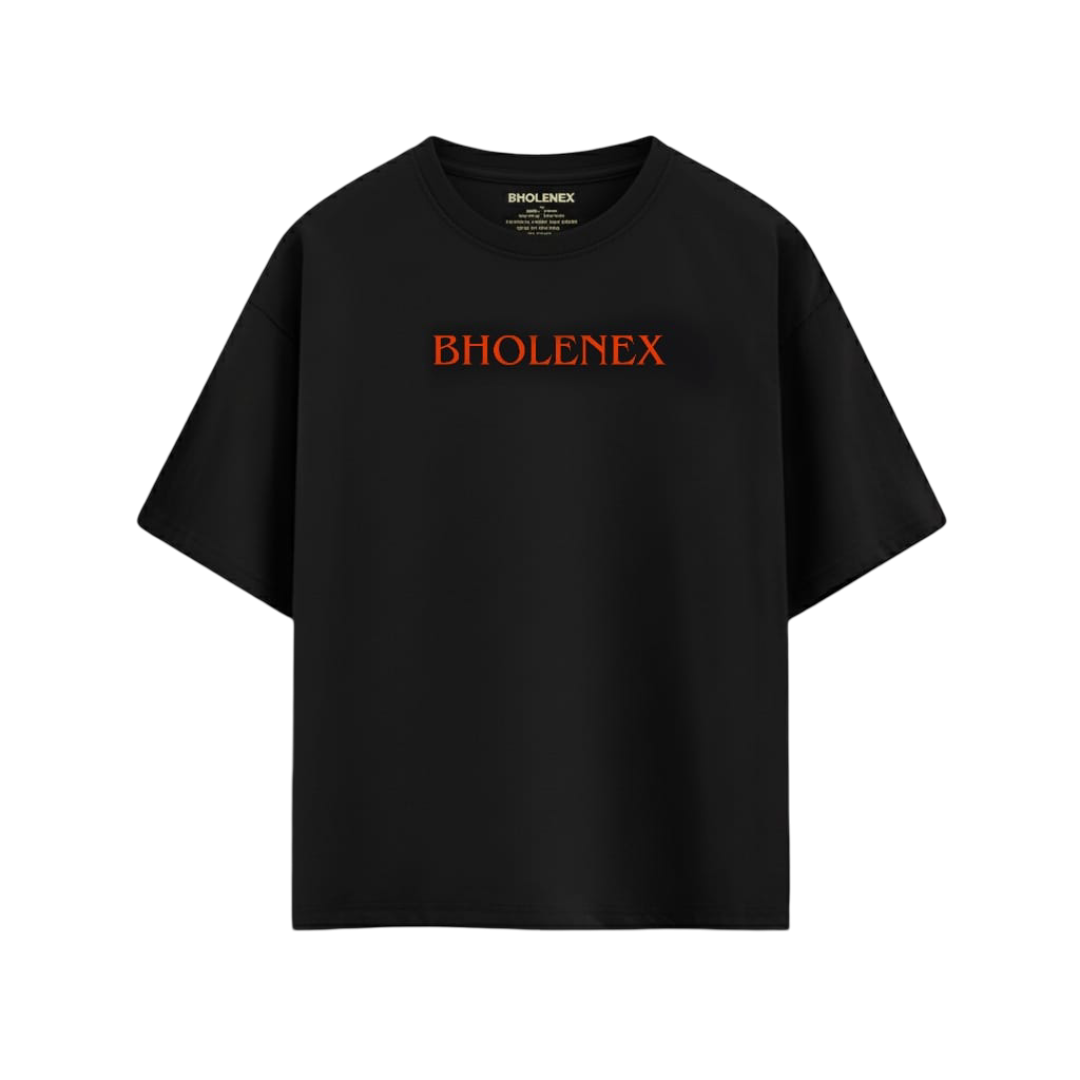BHOLENEX Oversized Black T-Shirt for Men & Women – Premium 220 GSM Cotton, Traveler Graphic with Hindi Calligraphy Back Print – Drop Shoulder Streetwear Tee