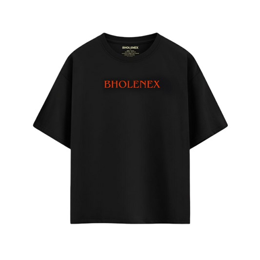 BHOLENEX Oversized Black T-Shirt for Men & Women – Premium 220 GSM Cotton, Traveler Graphic with Hindi Calligraphy Back Print – Drop Shoulder Streetwear Tee