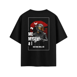 BHOLENEX "Solo Ride" Oversized Black Biker T-Shirt - Motorcycle Graphic Front & Back Print - Premium Cotton Streetwear Tee