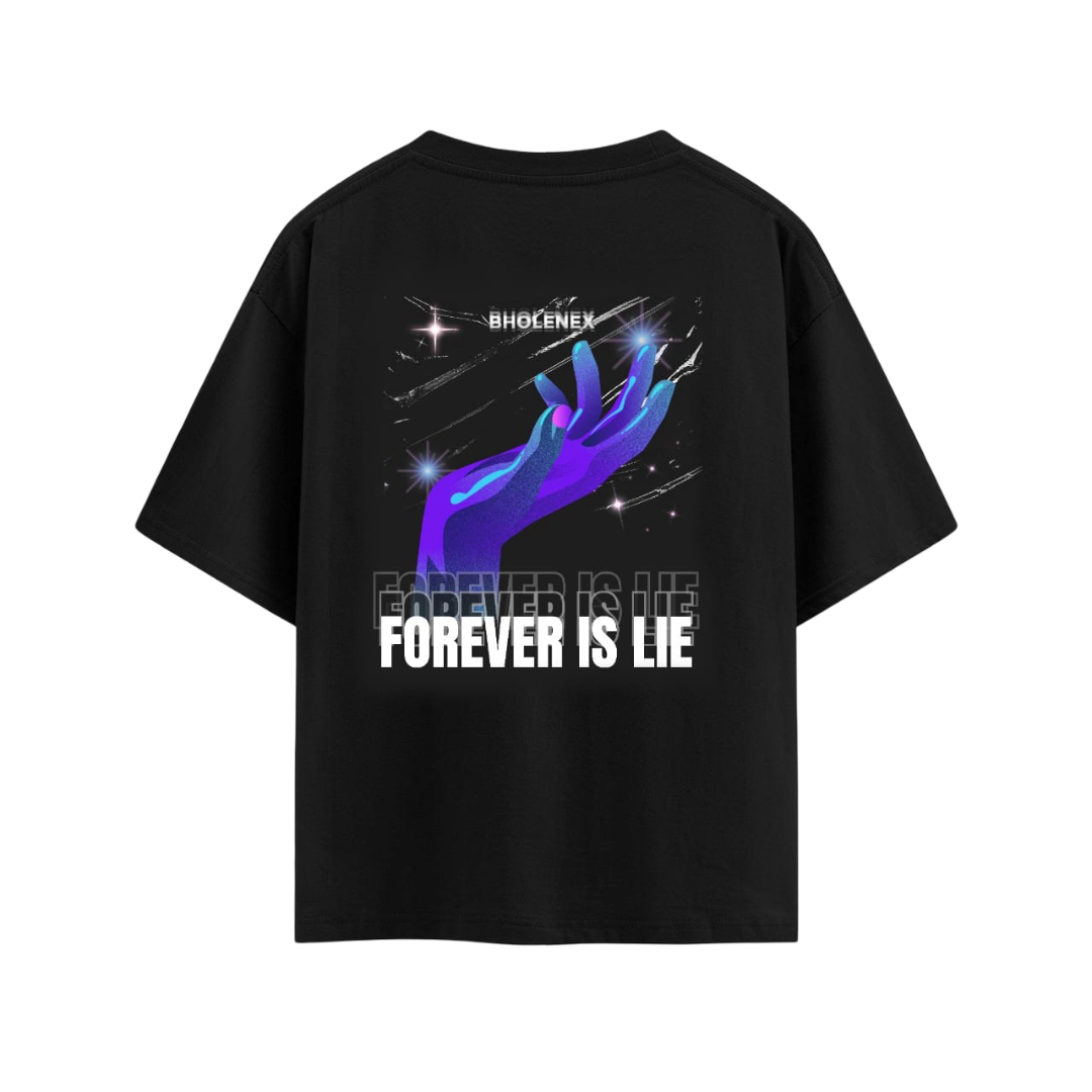 Forever Is Lie” – Trippy Graphic Oversized Unisex Tee | Streetwear Statement T-Shirt