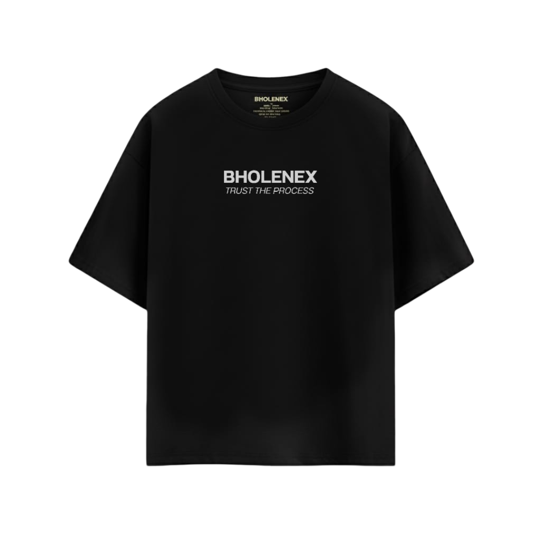 BHOLENEX "Trust The Process" Oversized T-Shirt - Futuristic Vision Graphic Back Print - Black Premium Cotton Streetwear Tee