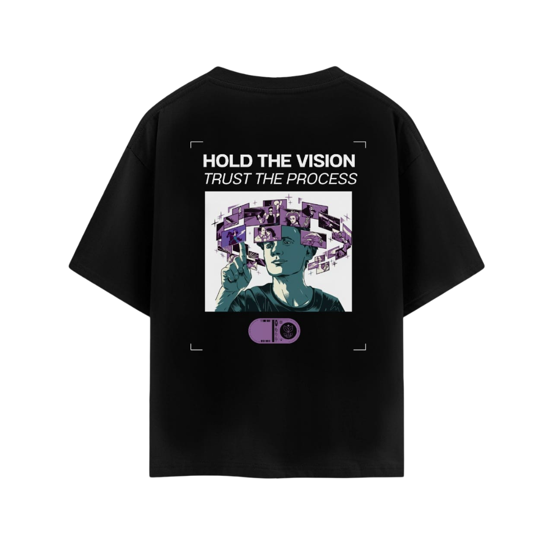 BHOLENEX "Trust The Process" Oversized T-Shirt - Futuristic Vision Graphic Back Print - Black Premium Cotton Streetwear Tee