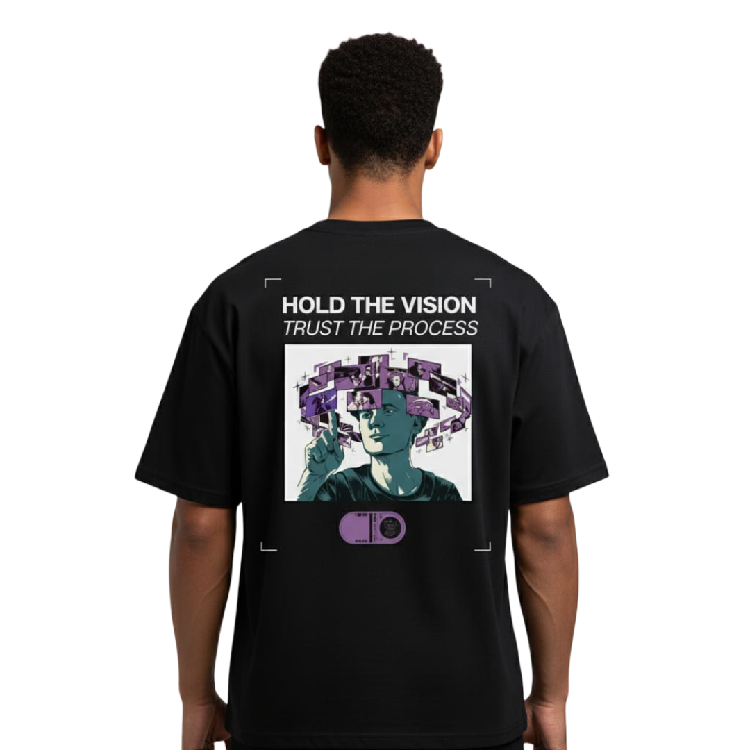 BHOLENEX "Trust The Process" Oversized T-Shirt - Futuristic Vision Graphic Back Print - Black Premium Cotton Streetwear Tee