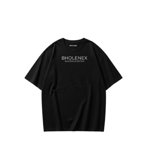 BHOLENEX Blackhole Edition Oversized T-Shirt | Space-Themed Graphic Black Tee | Minimalist Front, Large Back Print