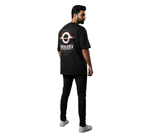 BHOLENEX Blackhole Edition Oversized T-Shirt | Space-Themed Graphic Black Tee | Minimalist Front, Large Back Print